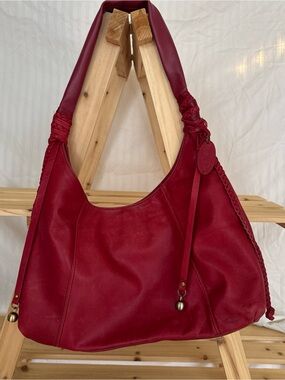 Rolfs Red Leather Hobo Shoulder Bag